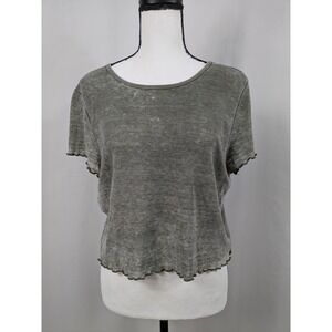 American Eagle Women's XL Lettuce Trim Top Green Grunge Stretchy Crop Retro A073